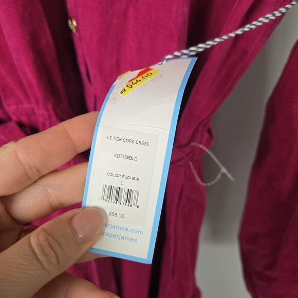Draper James RSVP Corduroy Shirt Dress Sz Large Fuchsia Belted - Picture 11 of 11